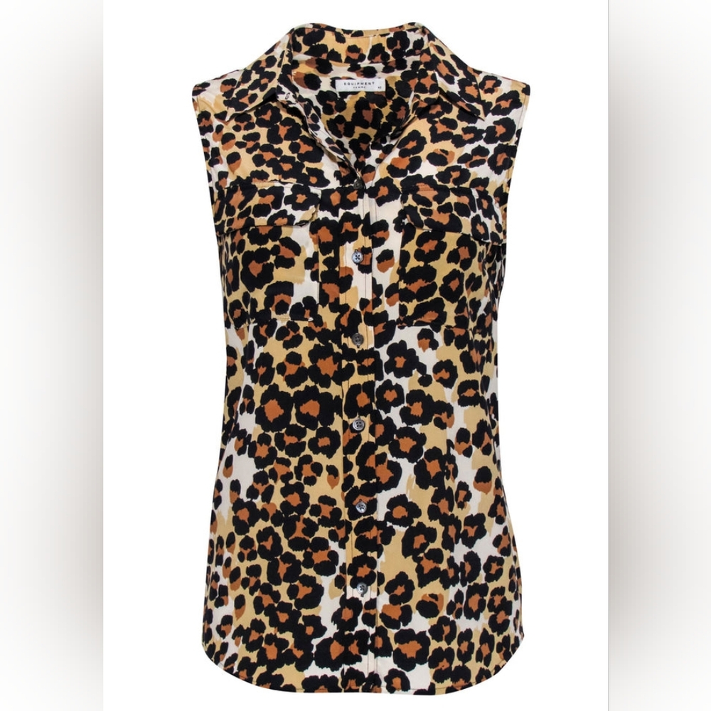 Equipment silk leopard print sleeveless blouse small